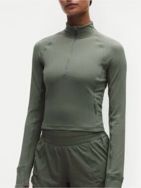 NWT Lululemon It’s Rulu Cropped Half Zip Green Long Sleeve Top Size S*S26